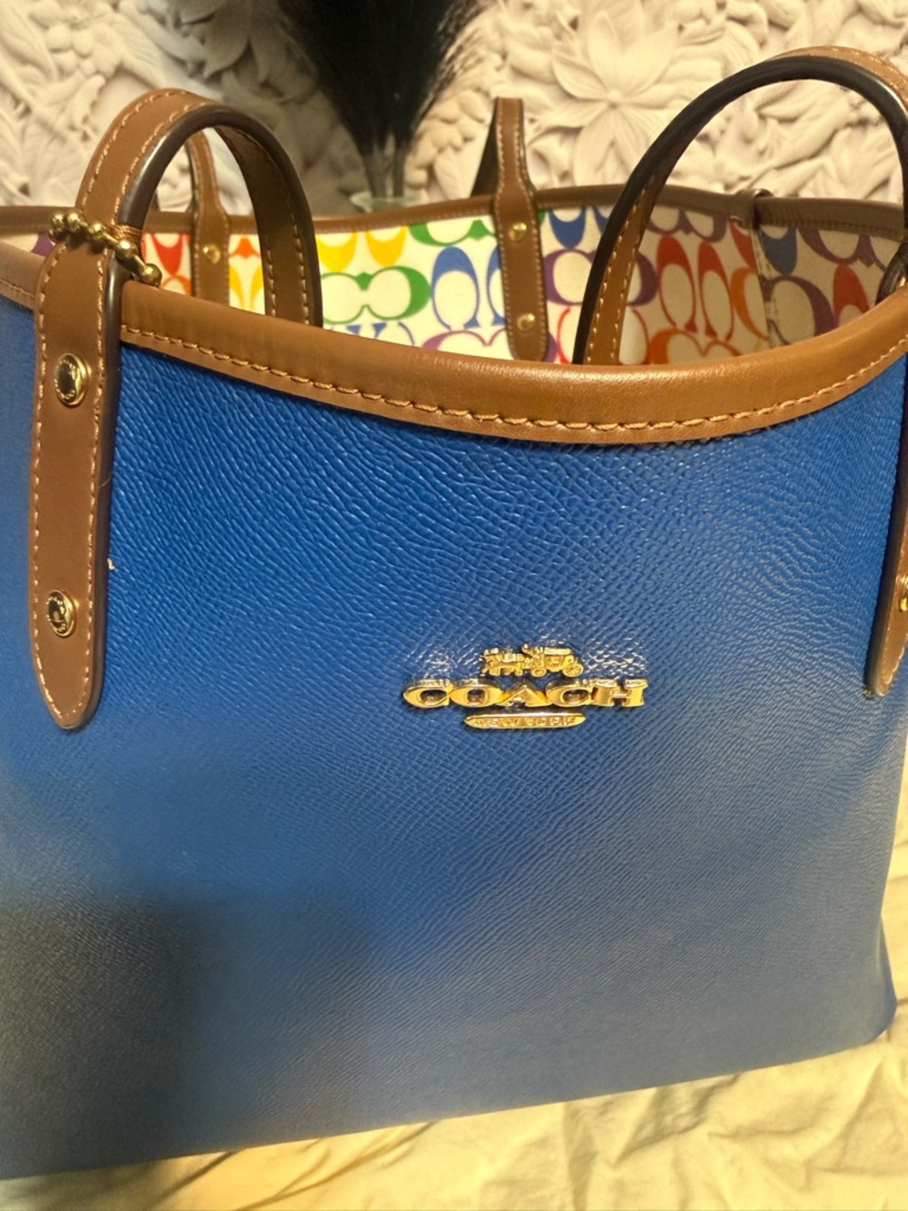 Coach Multicolor Rainbow Signature Tote with Brown Leather Trim - Picture 7 of 10